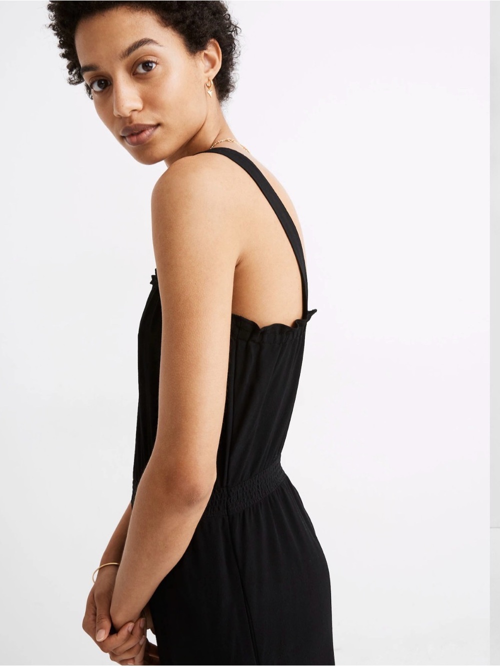 Madewell Black Smocked-Waist Wide-Leg Jumpsuit - Size 8 -‎ Viscose Sleeveless - Picture 3 of 8
